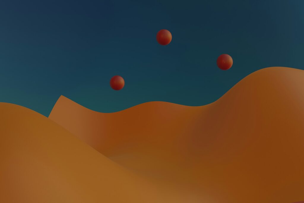 A computer generated image of a desert landscape